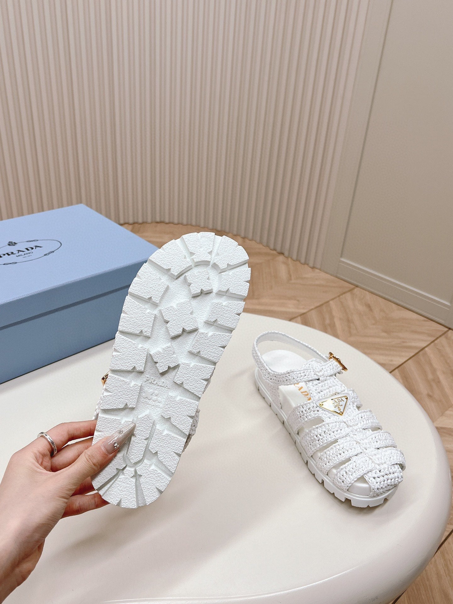 PRA RUBBER FISHERMAN SANDALS WHITE LAMBSKIN - 35