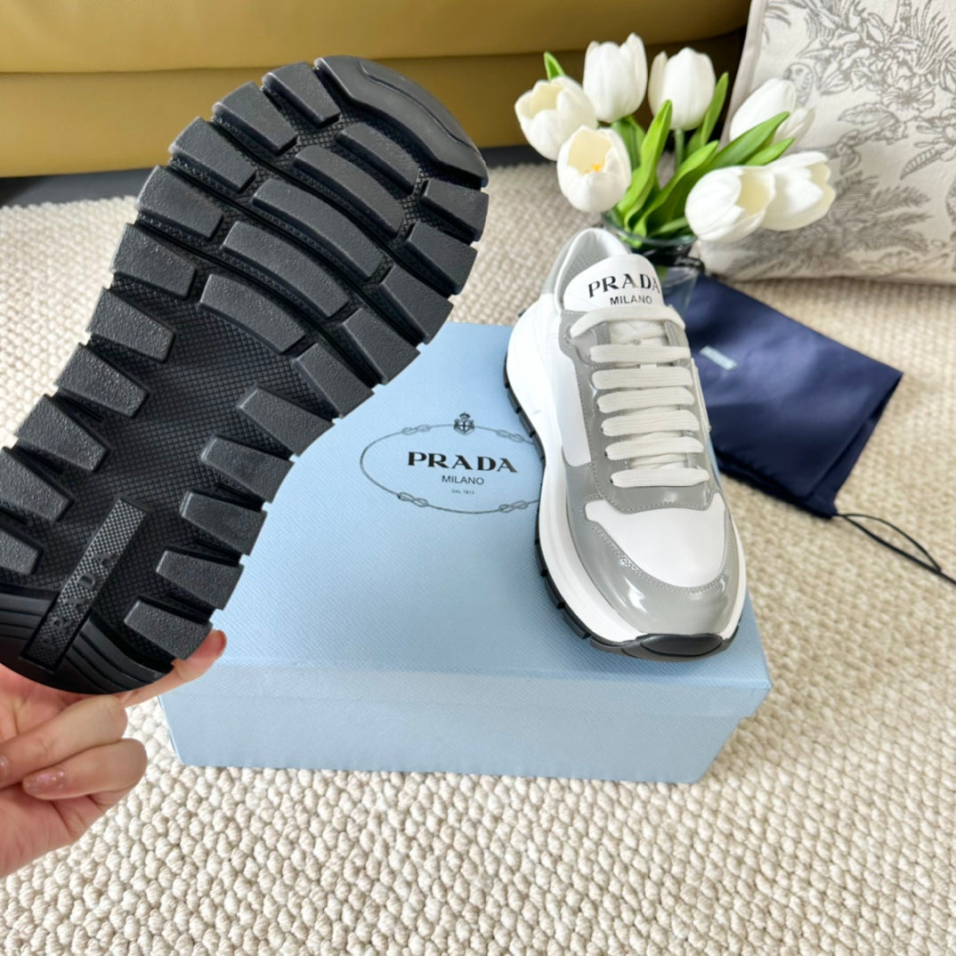 PRA BLACK THICK SOLE SNEAKER GRAY AND WHITE CALFSKIN - 35
