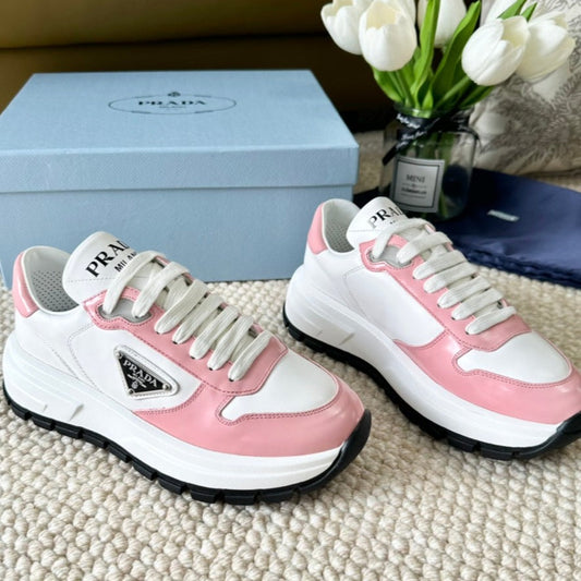 PRA THICK SOLE SNEAKER WHITE AND PINK CALFSKIN - 35