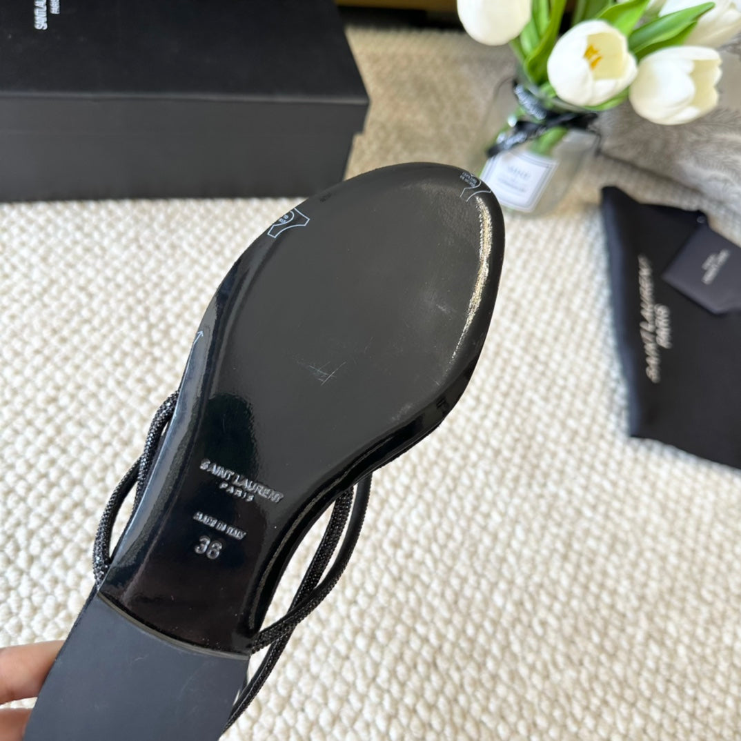 SL CRYSTAL FLAT SANDALS BLACK SUEDE - 35