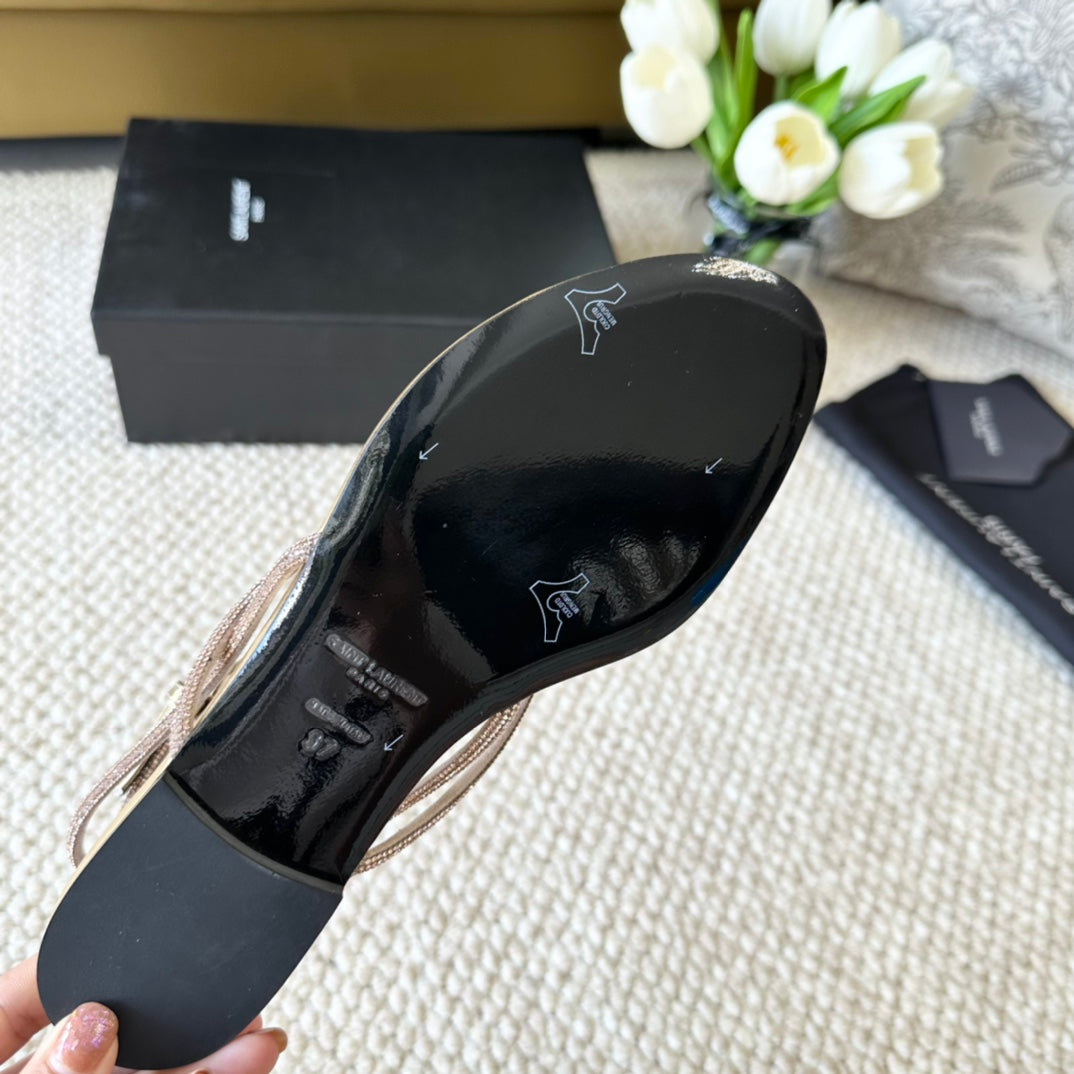 SL CRYSTAL FLAT SANDALS METALLIC GOLD CALFSKIN - 35