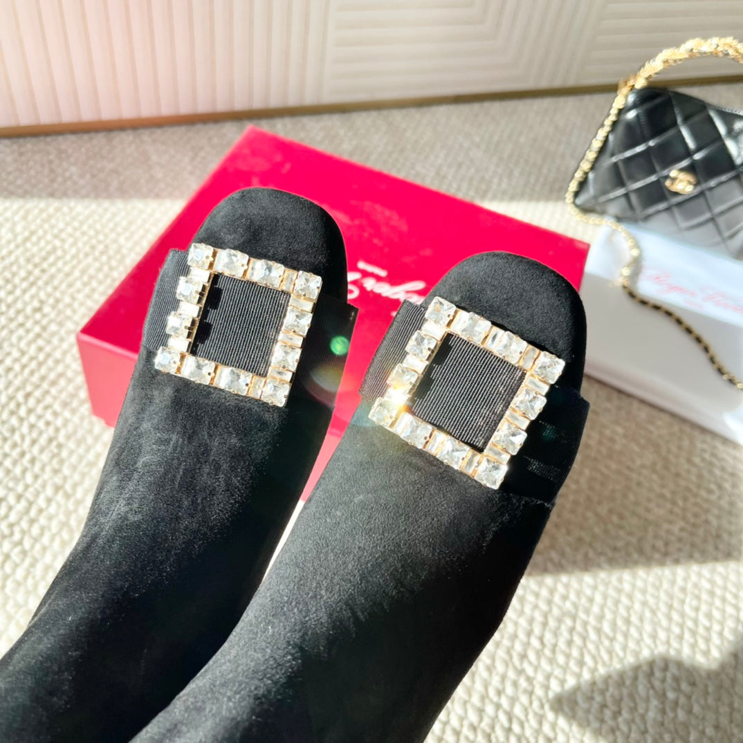 BELLE VIVIER ANKLE BOOTS IN BLACK SUEDE RHINESTONE BUCKLE - 35