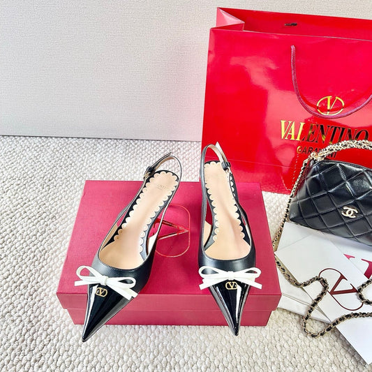 VLTN HIGH SLINGBACK 25S 40 MM IN BLACK LAMBSKIN WITH BOW - 35