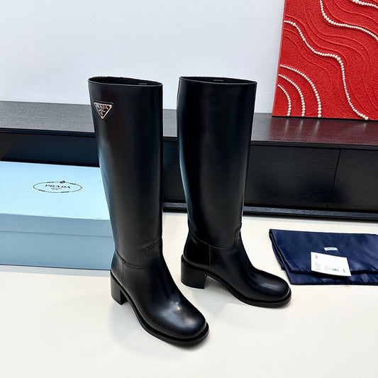 PRADA 25S HIGH-CUT BOOTS 55 MM IN BLACK CALFSKIN - 35