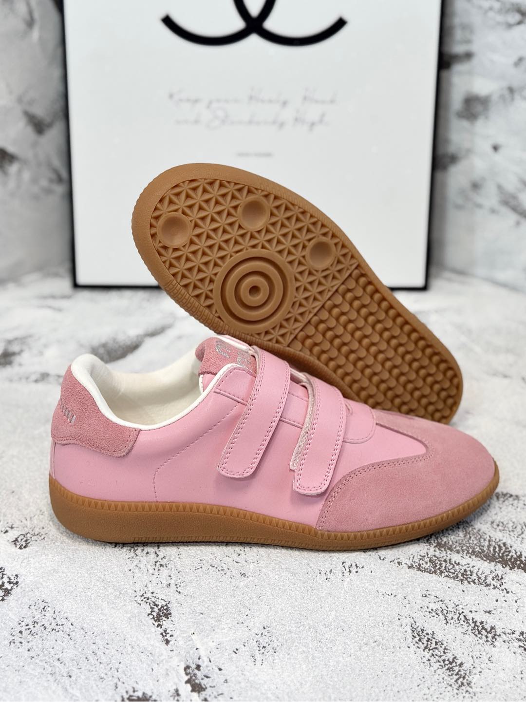 RETRO SNEAKERS WITH RIPTAPE STRAPS IN PINK LAMBSKIN MIX SUEDE - 35