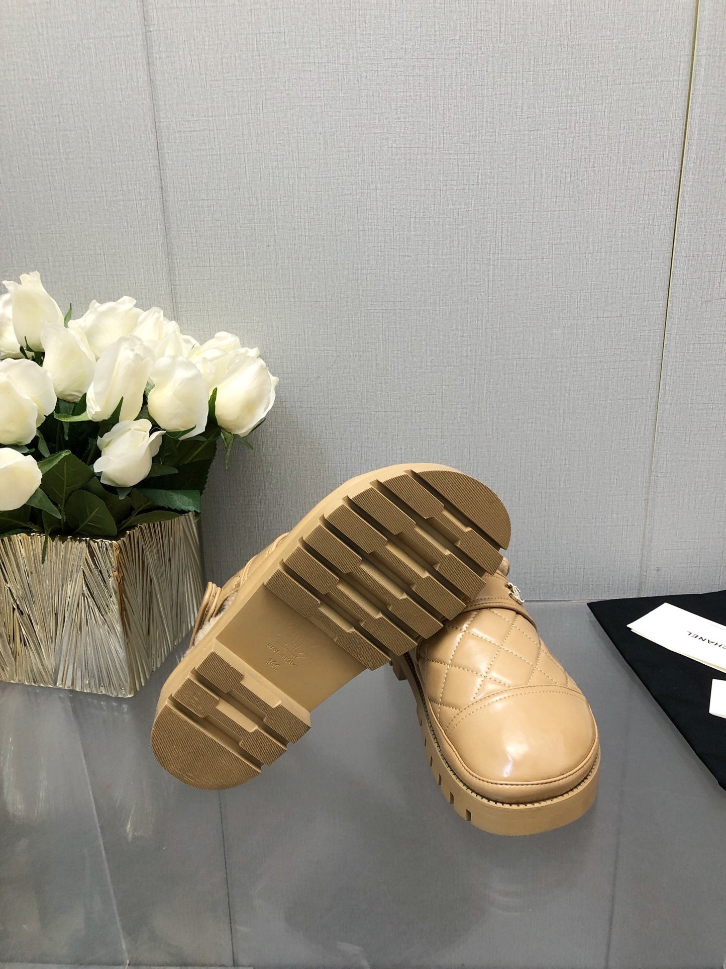 CHUNKY PLATFORM SHEARLING SLIPPER BEIGE CREAM LAMBSKIN - 35