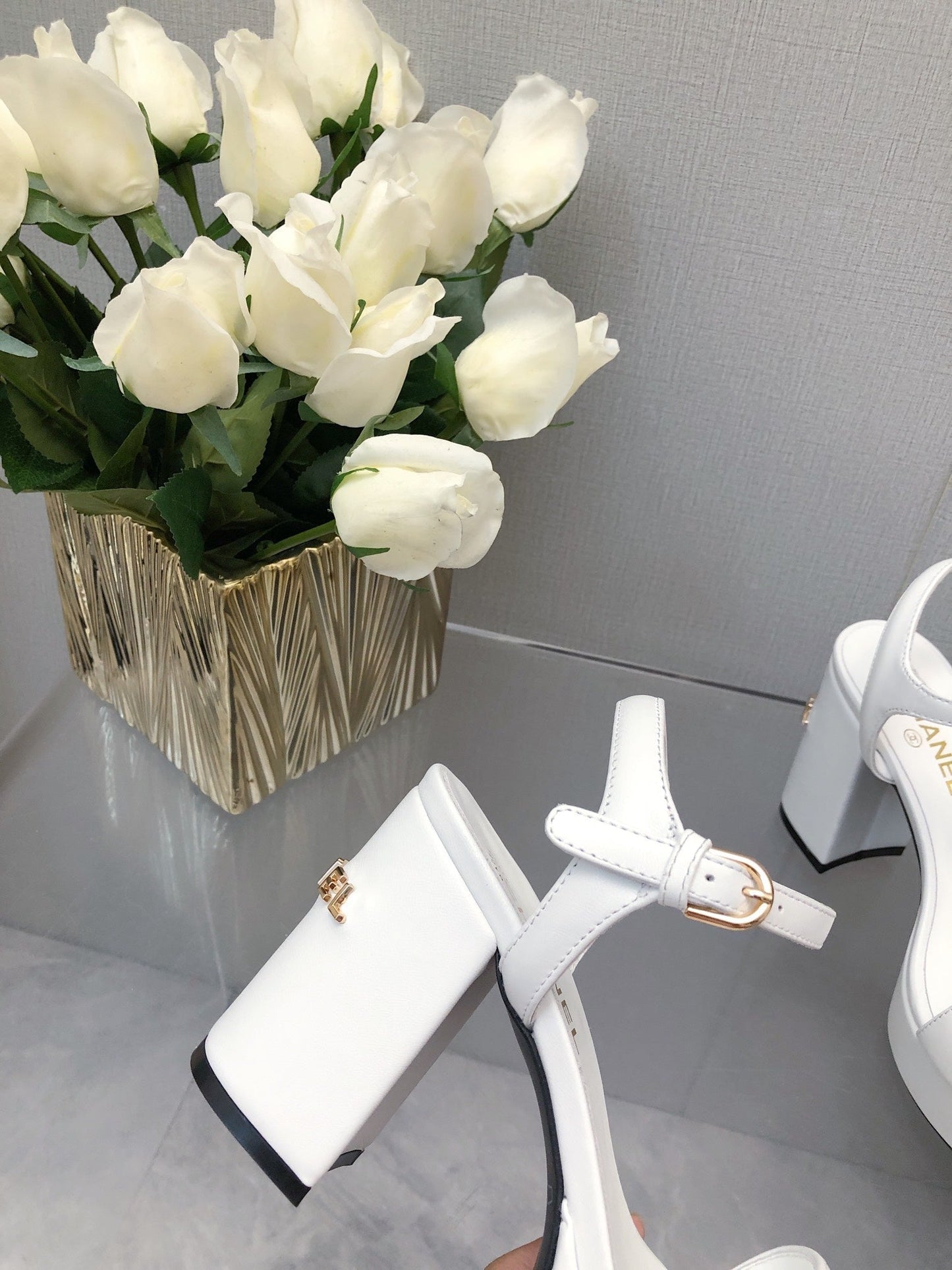 BLOCK HEEL 9 CM SANDAL IN WHITE LAMBSKIN - 35