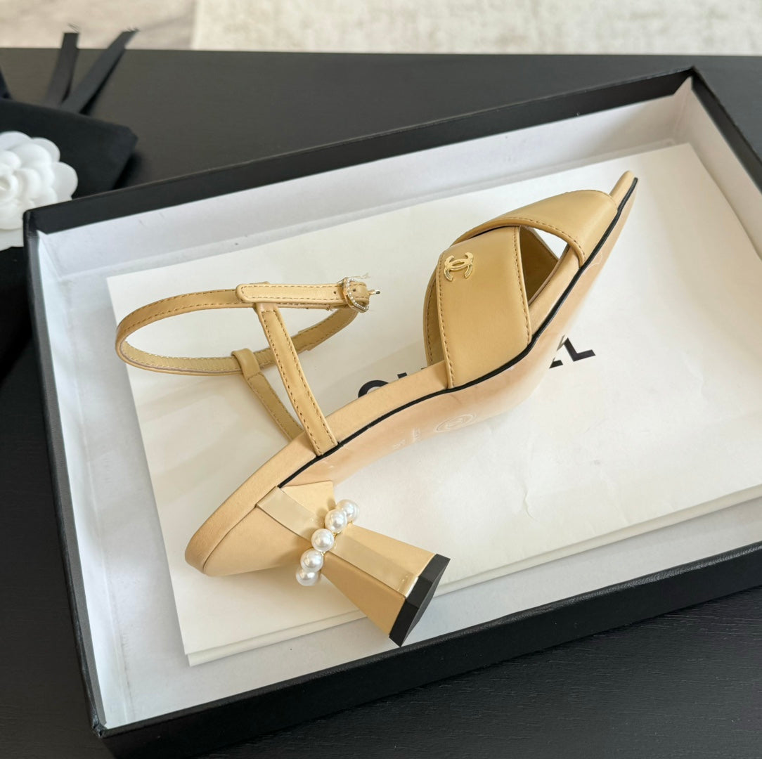High Sandals Lambskin Yellow Cream - 34