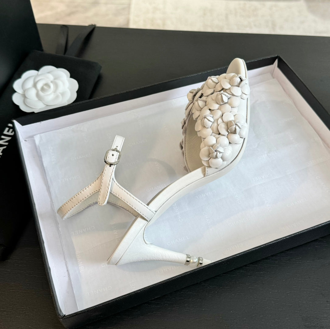 CC Little Camellia World Thin High Sandals White Lambskin - 35