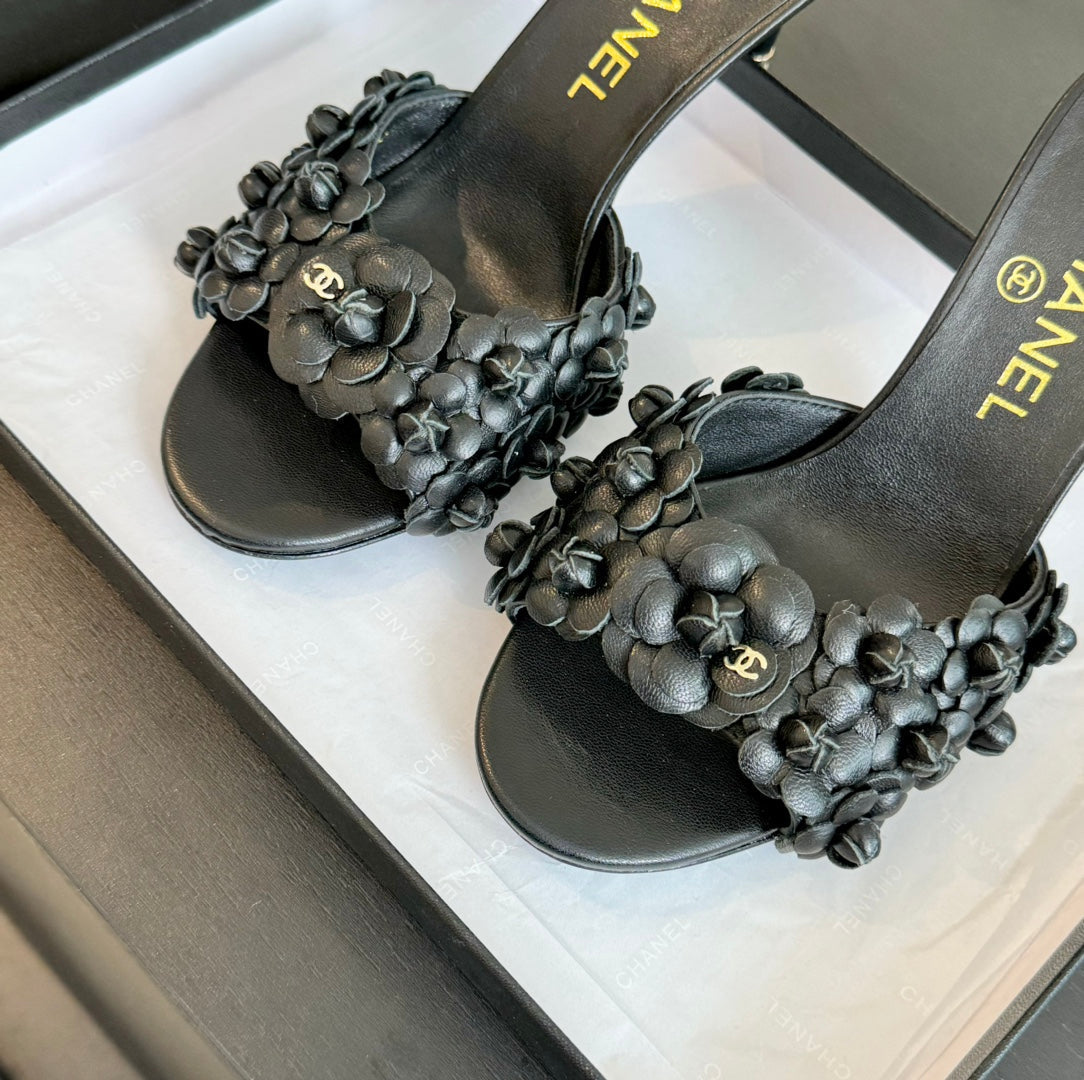 CC Little Camellia World Thin High Heels Black Lambskin - 35