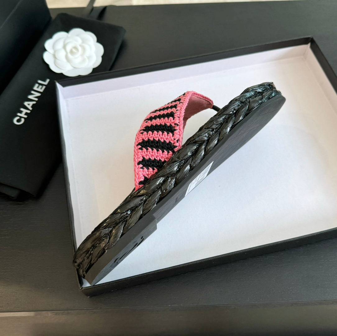 Double C Hottest Knit Flip-Flops Black Pink - 35