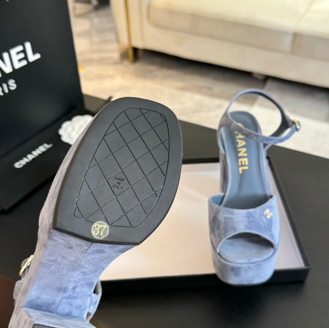 HIGH HEEL PLATFORM SANDALS IN PIGEON BLUE SUEDE - 35