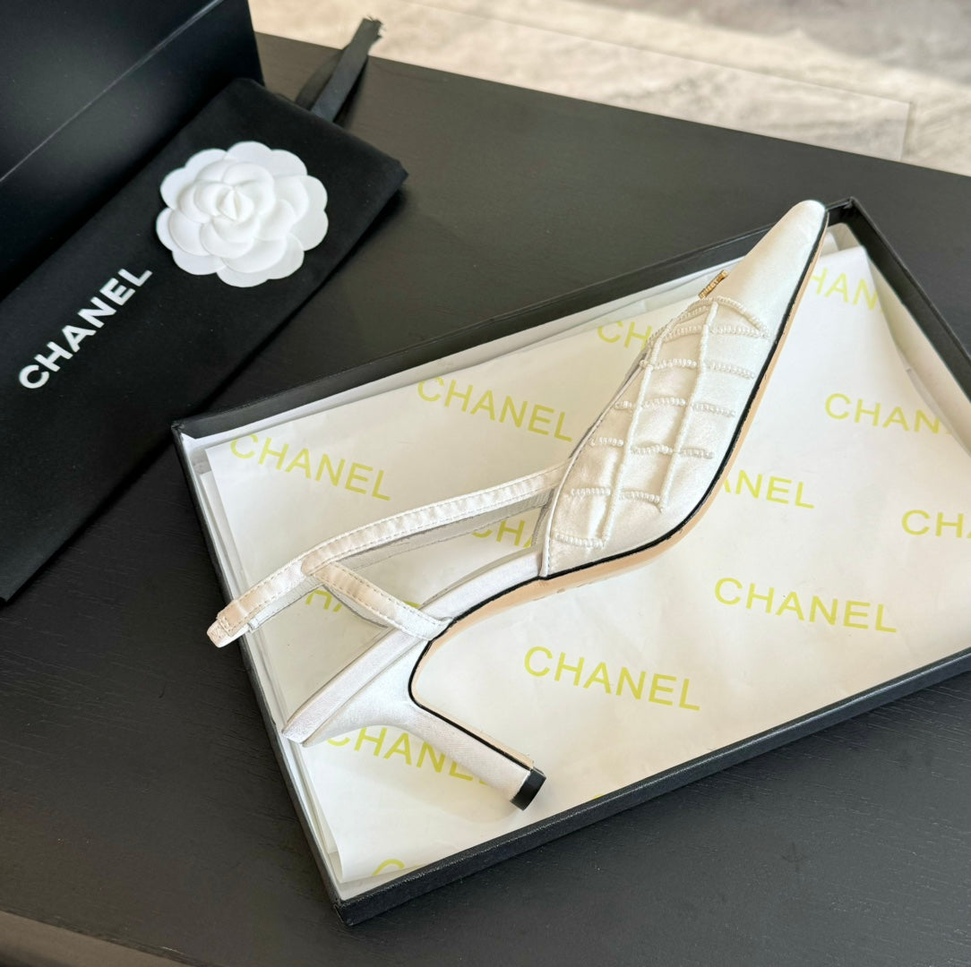 POINTED SLINGBACK MID HEELS WHITE LAMBSKIN - 35