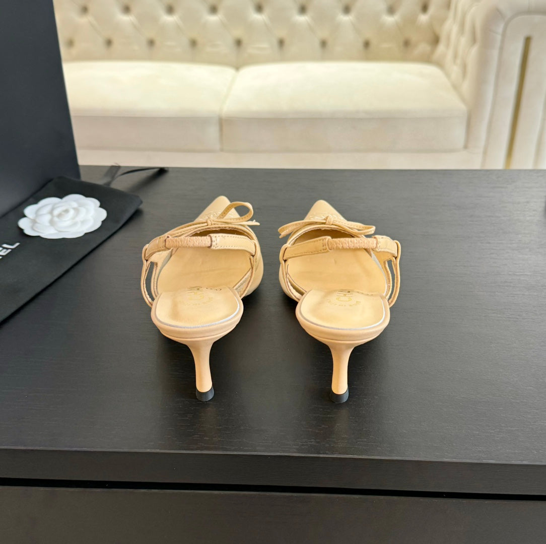 MESH LOGO SLINGBACKS IN BEIGE LAMBSKIN - 35