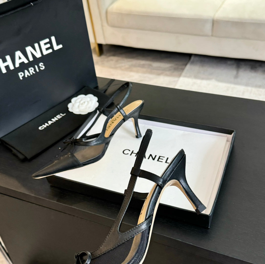 MESH LOGO SLINGBACKS IN BLACK LAMBSKIN - 35