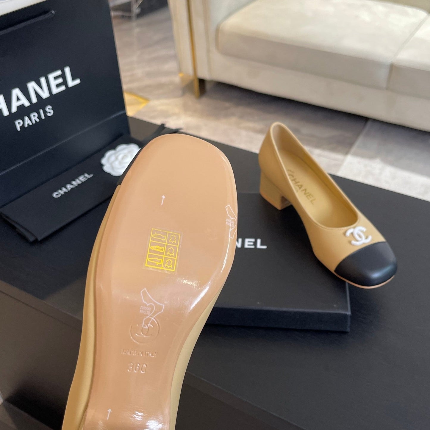 PUMP DARK CREAM MIX BLACK CALFSKIN - 34