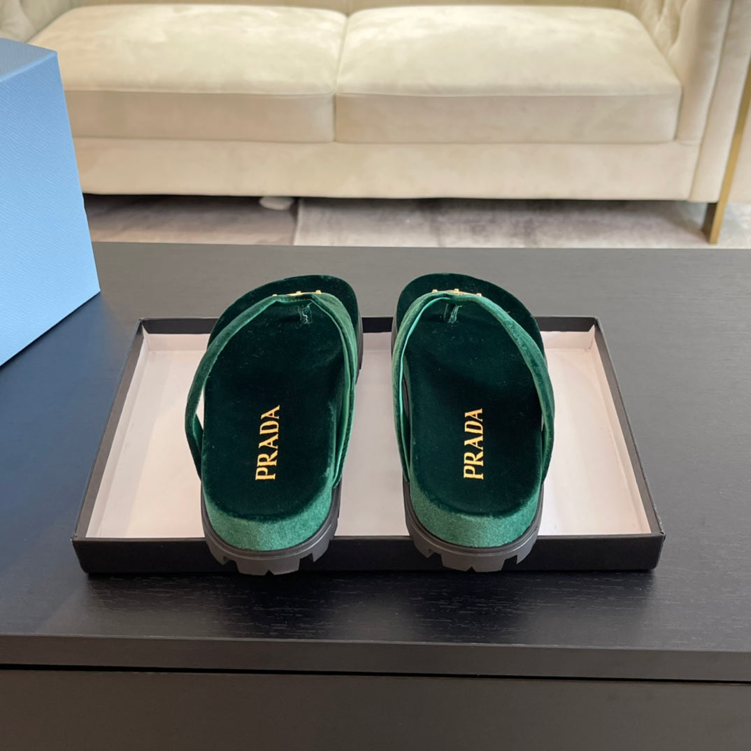 PRA RUBBER THONG SANDALS LAUREL GREEN VELVET - 35