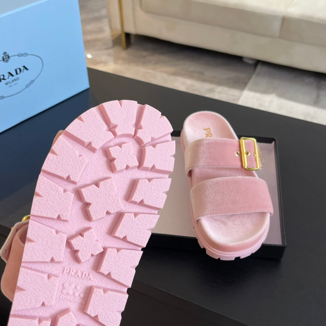 PRA SLIDES SANDALS LIGHT PINK VELVET - 35