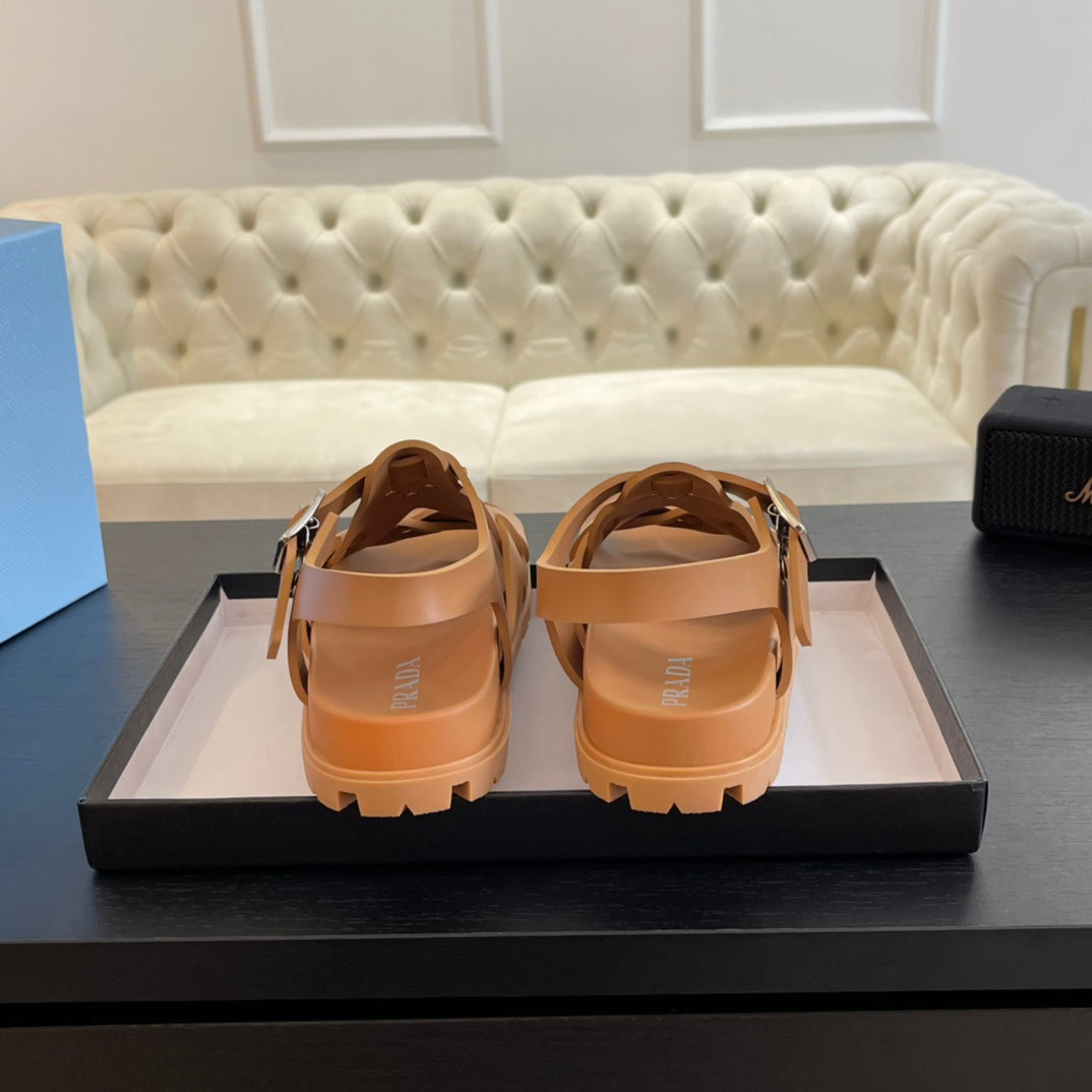 PRA CRISSCROSS RUBBER SANDALS BRONZE CALFSKIN - 35