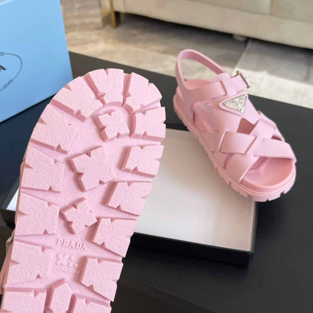 PRA CRISSCROSS RUBBER SANDALS LIGHT PINK CALFSKIN - 35