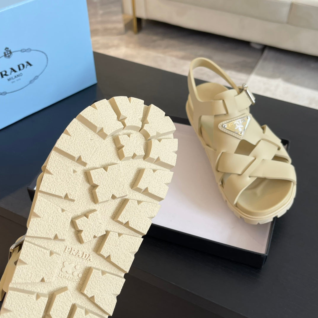 PRA CRISSCROSS RUBBER SANDALS CREAM CALFSKIN - 35