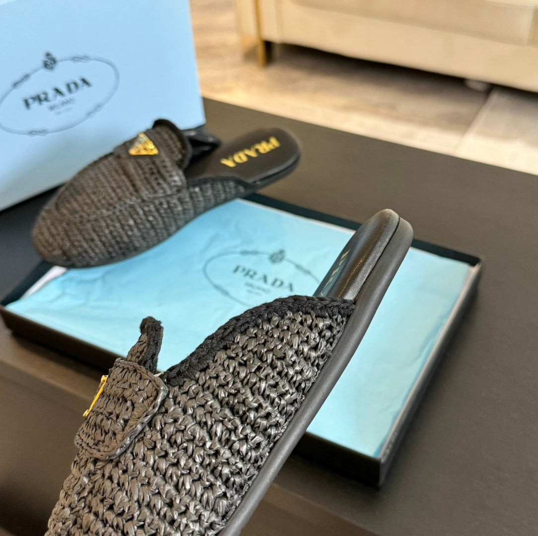 PRA CROCHET SPECIAL MULES BLACK LAMBSKIN - 35