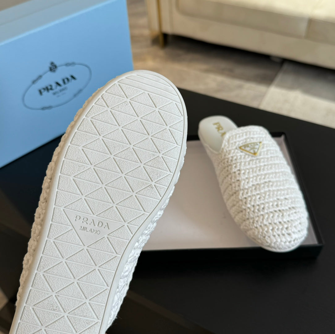 PRA CROCHET MULES WHITE LAMBSKIN - 35