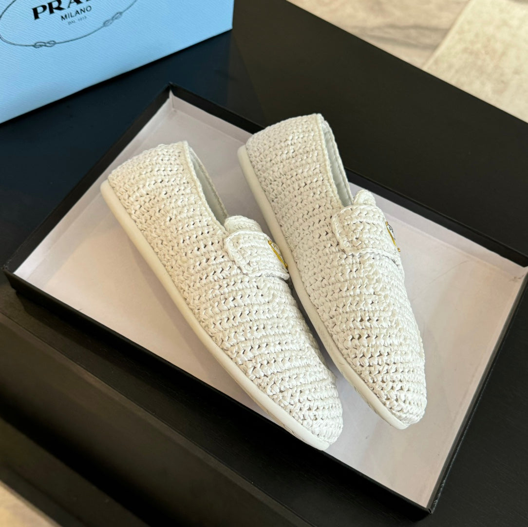 PRA CROCHET LOAFERS WHITE CALFSKIN - 35