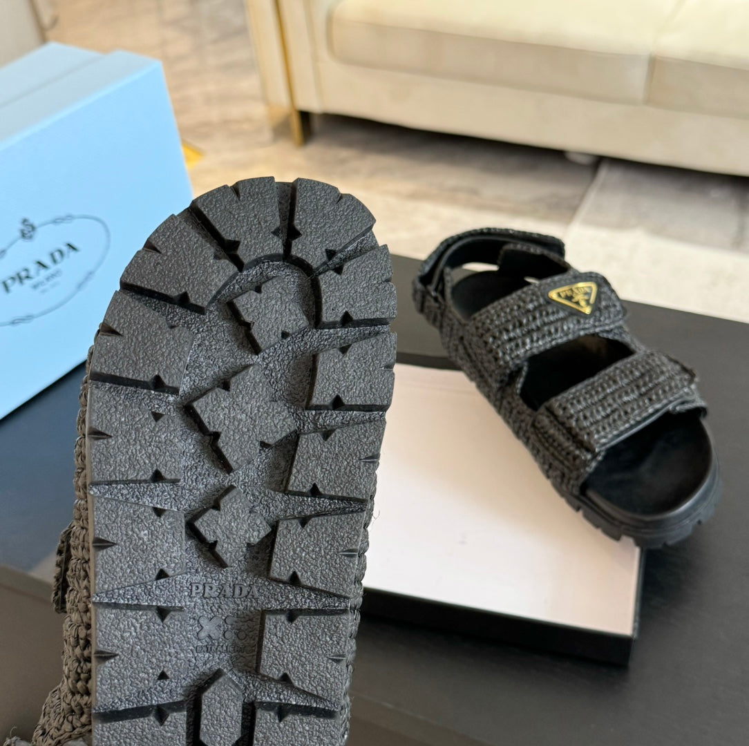PRA CROCHET SANDALS BLACK CALFSKIN - 35