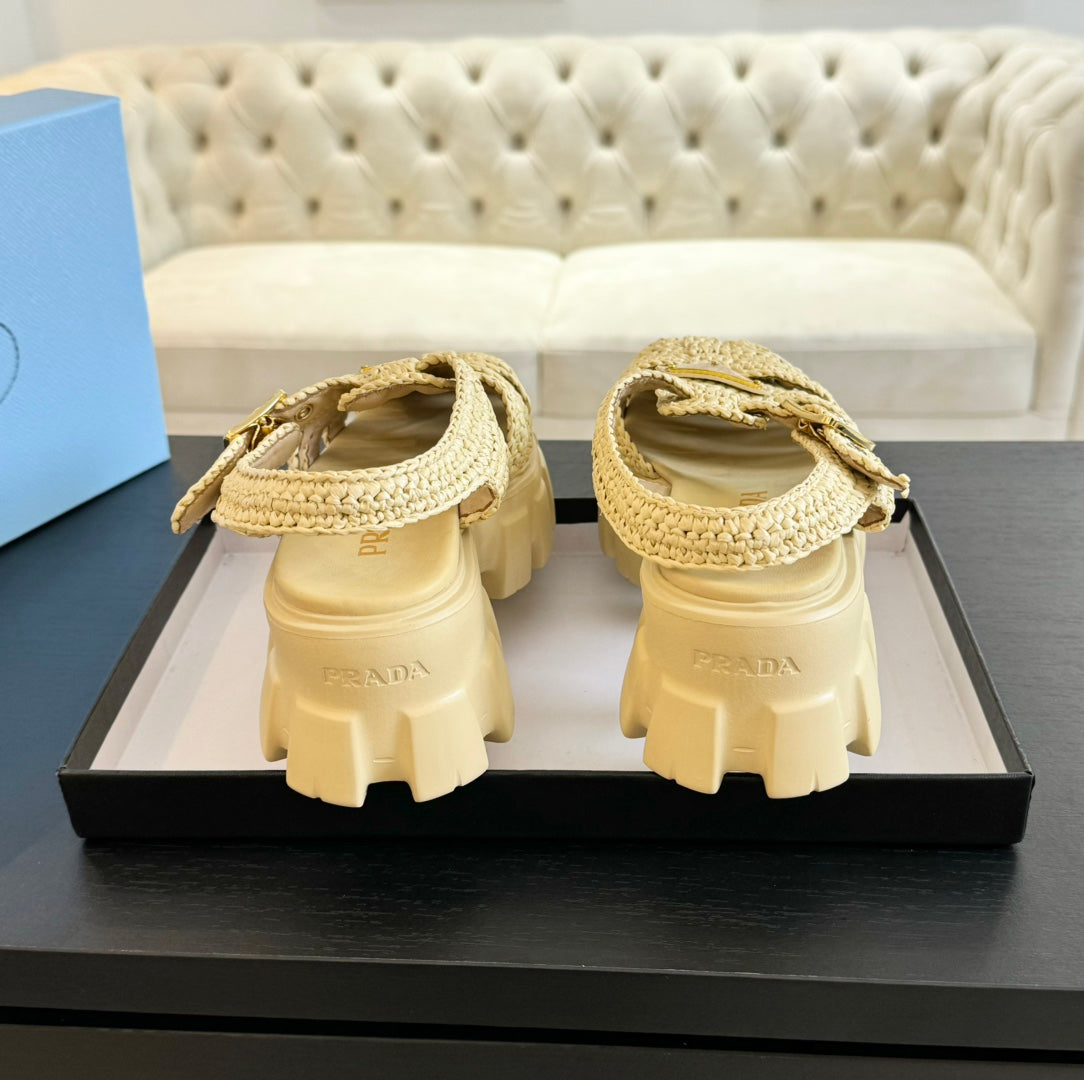 PRA MONOLITH CROCHET CAGE SANDALS PASTEL YELLOW LAMBSKIN - 35