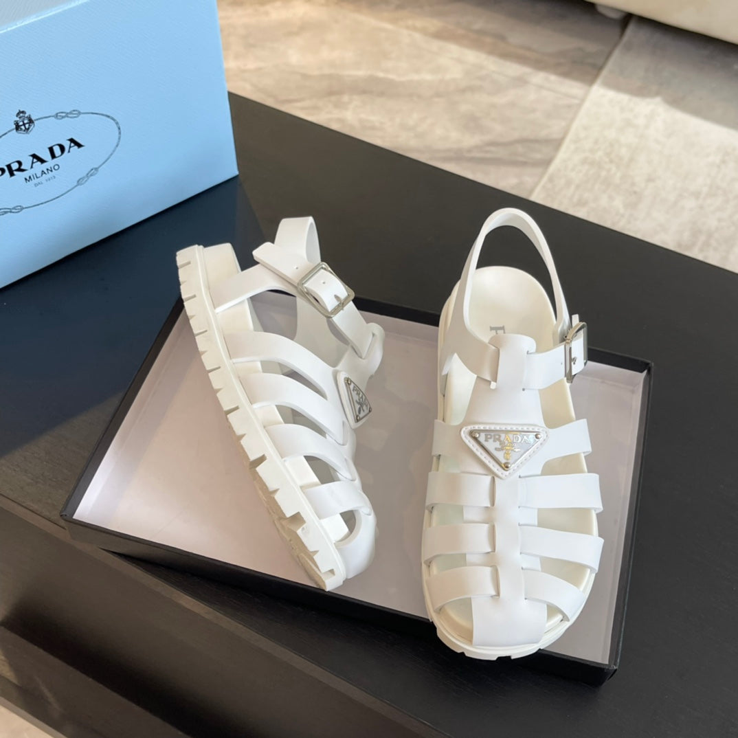 PRA RUBBER FISHERMAN SANDALS WHITE CALFSKIN - 35
