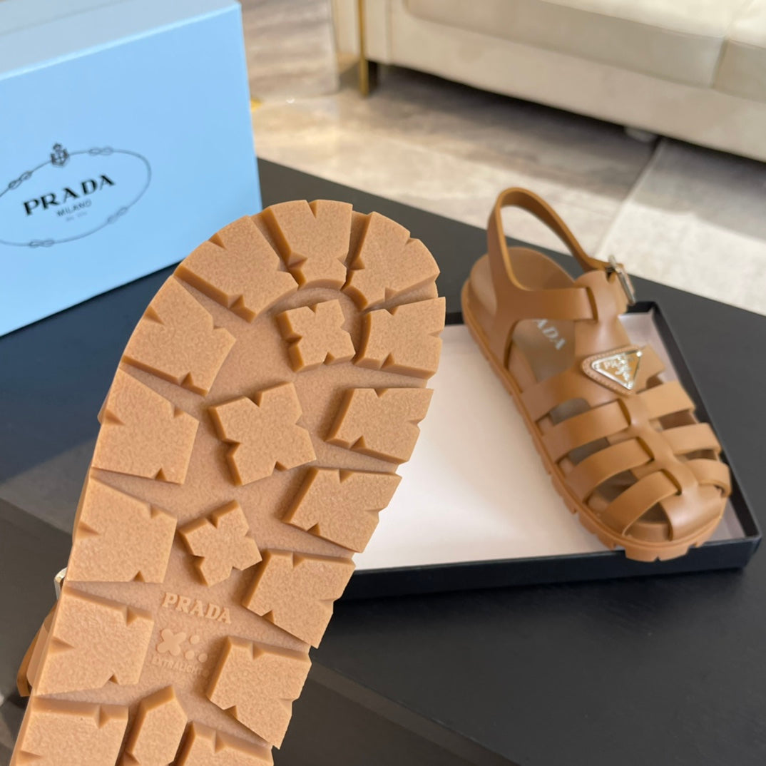 PRA RUBBER FISHERMAN SANDALS BRONZE CALFSKIN - 35
