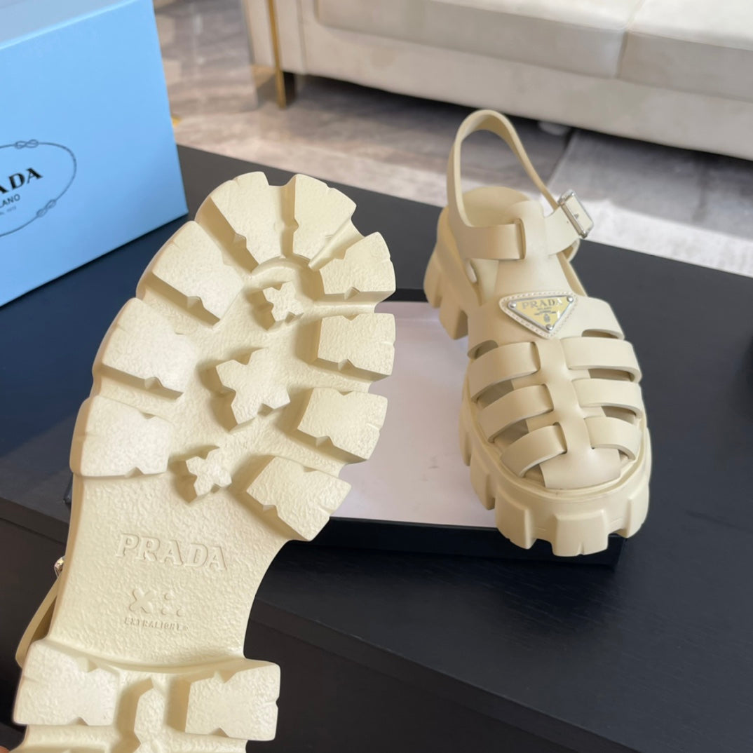 PRA RUBBER MONOLITH SANDALS CREAMY WHITE CALFSKIN - 35