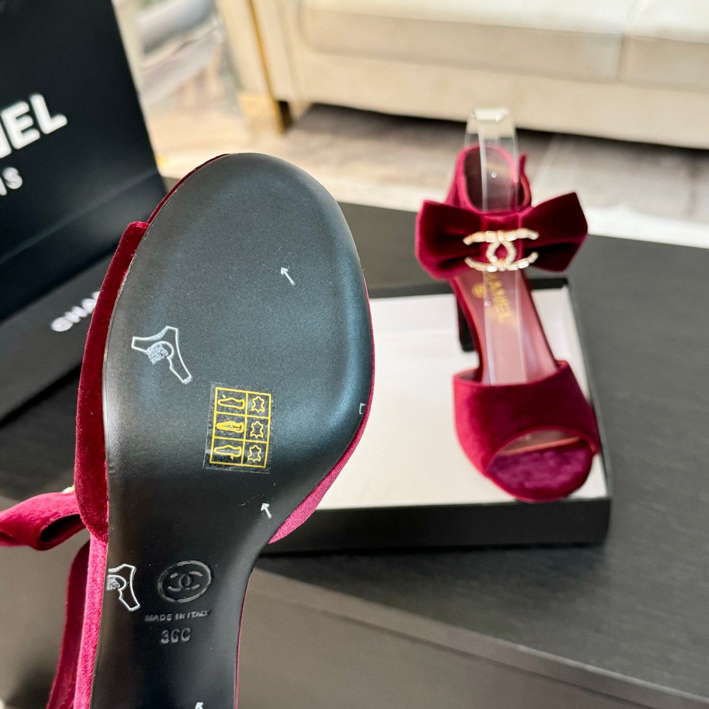 HIGH SANDAL OPEN TOE IN MAROON RED VELVET - 35