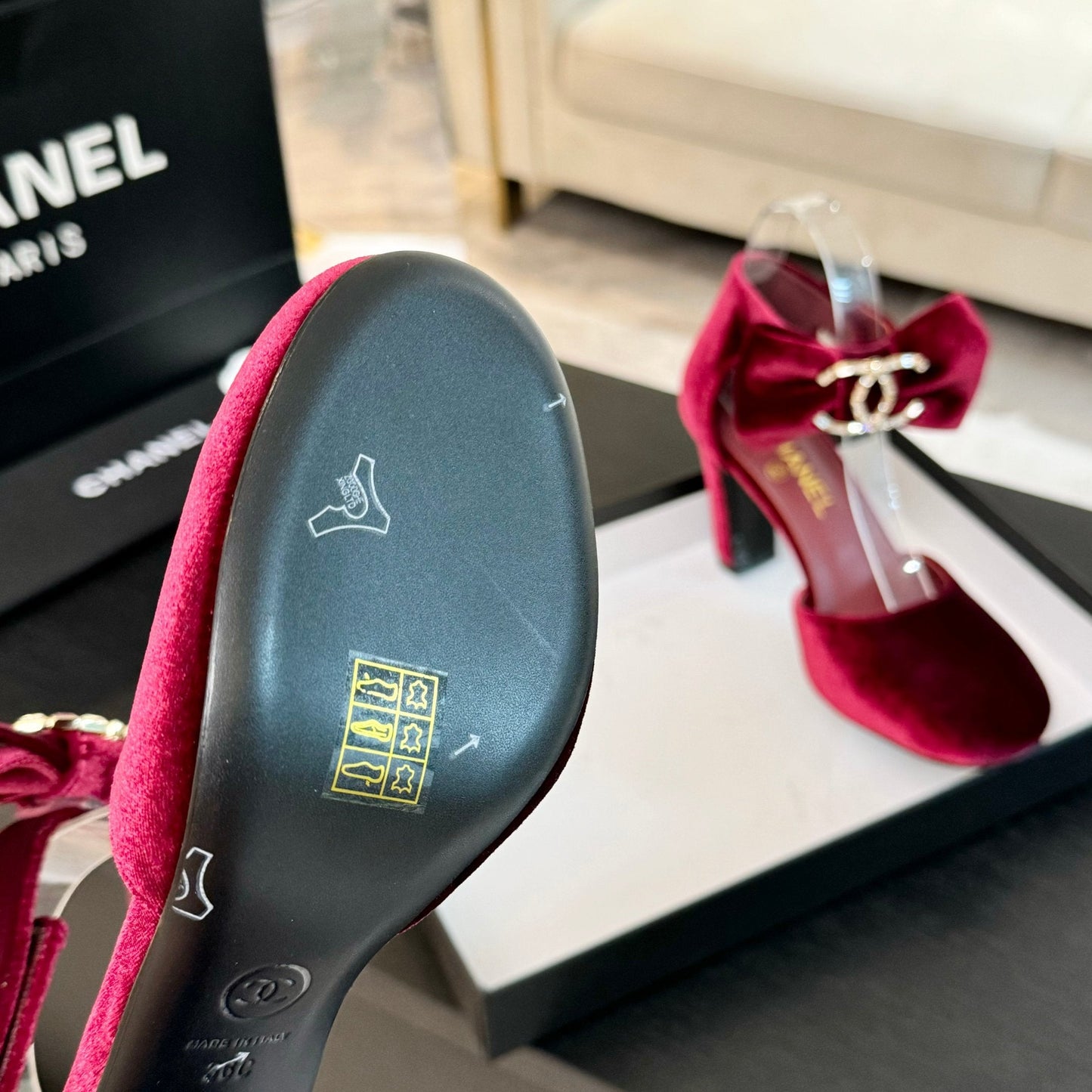 HIGH MARRY JANE IN CHERRY RED VELVET - 35