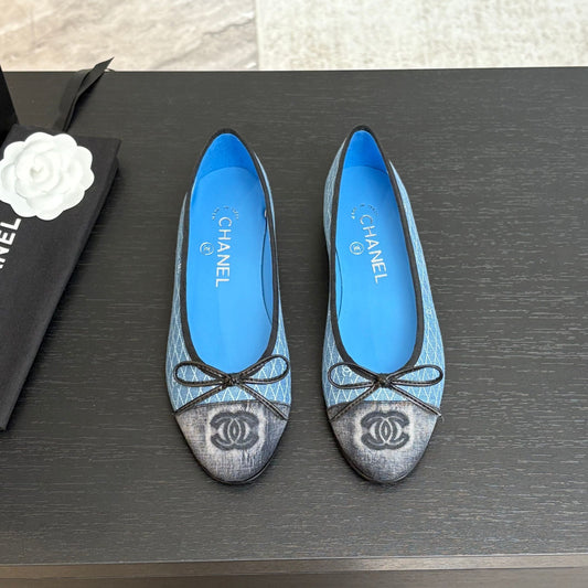 BALLET FLATS IN LIGHT BLUE MIX BLACK MONOGRAM DENIM - 35