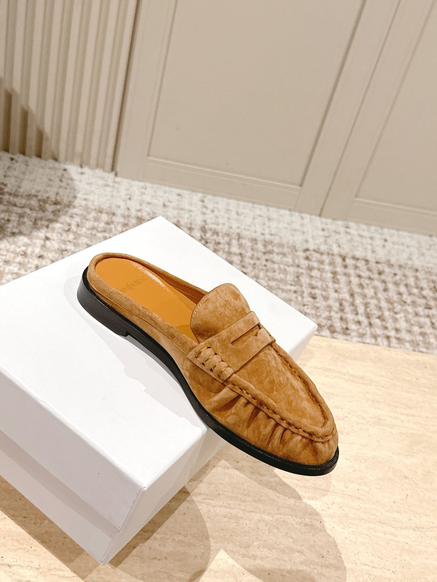 YSL 25S LOAFER MULE IN CARAMEL SUEDE - 35