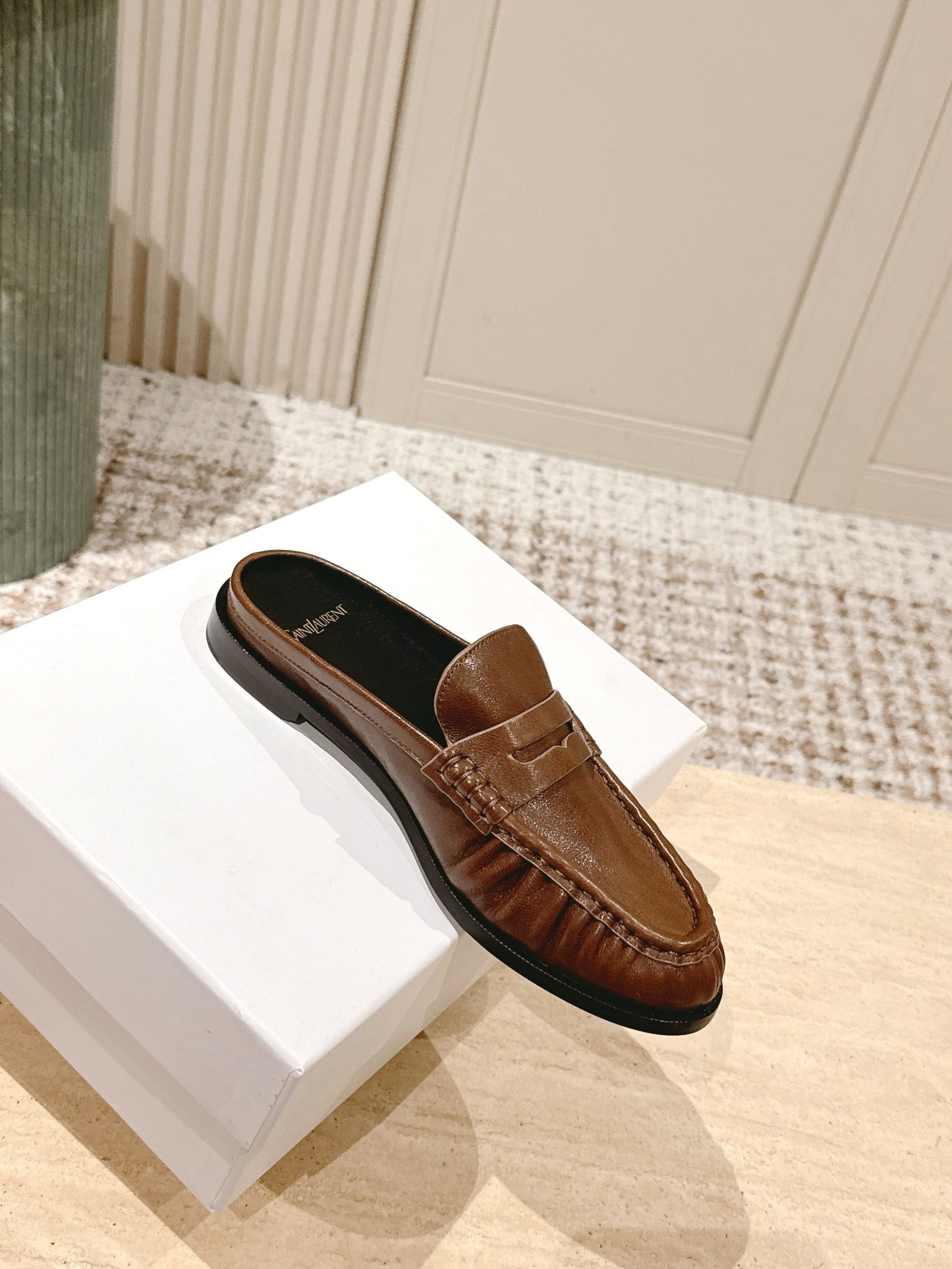 YSL 25S LOAFER MULE IN BROWN CALFSKIN - 35