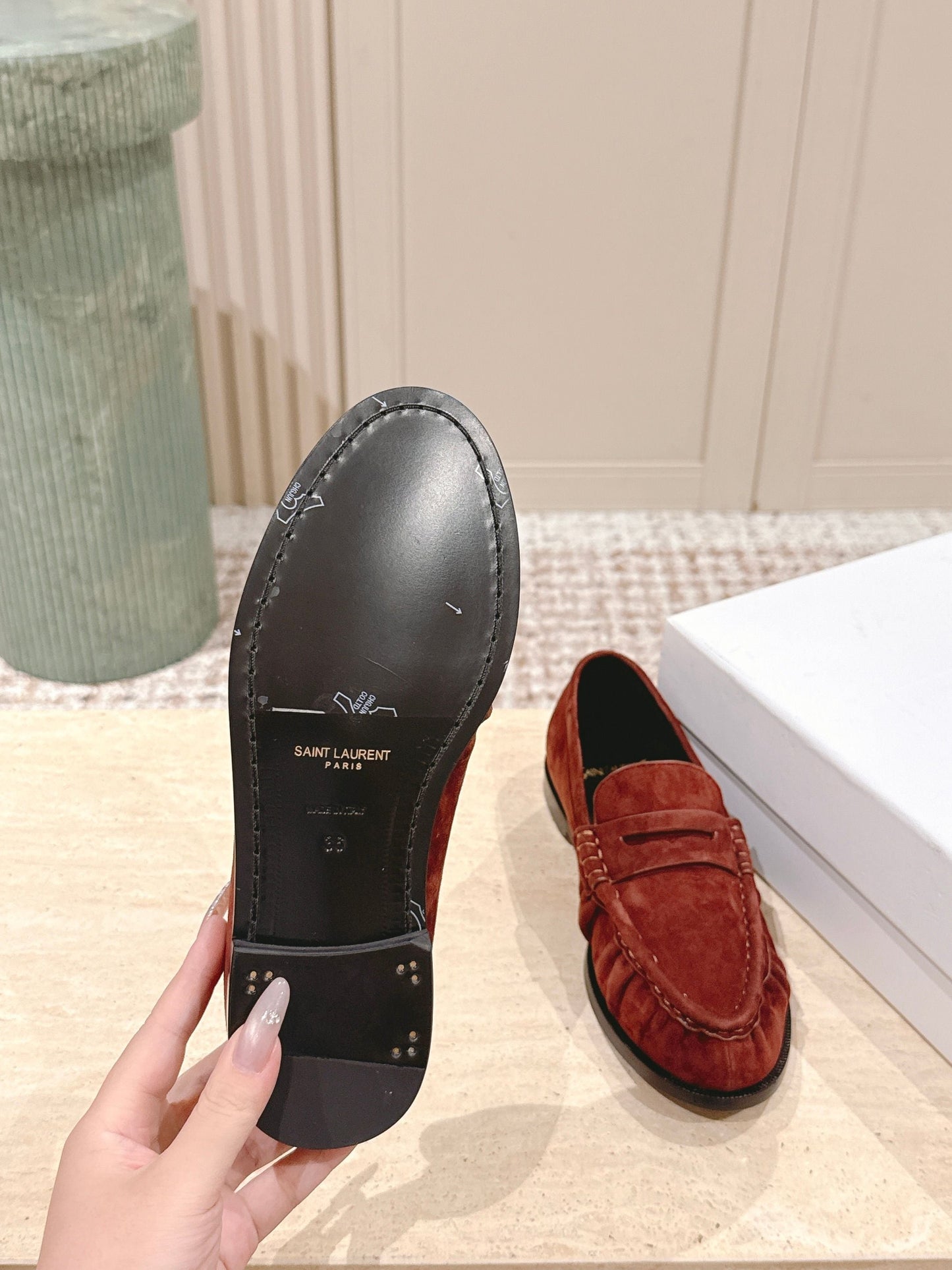 YSL 25S SAINT LAURENT LOAFERS IN DARK BRICK RED SUEDE WITH SMALL LOGO - 35