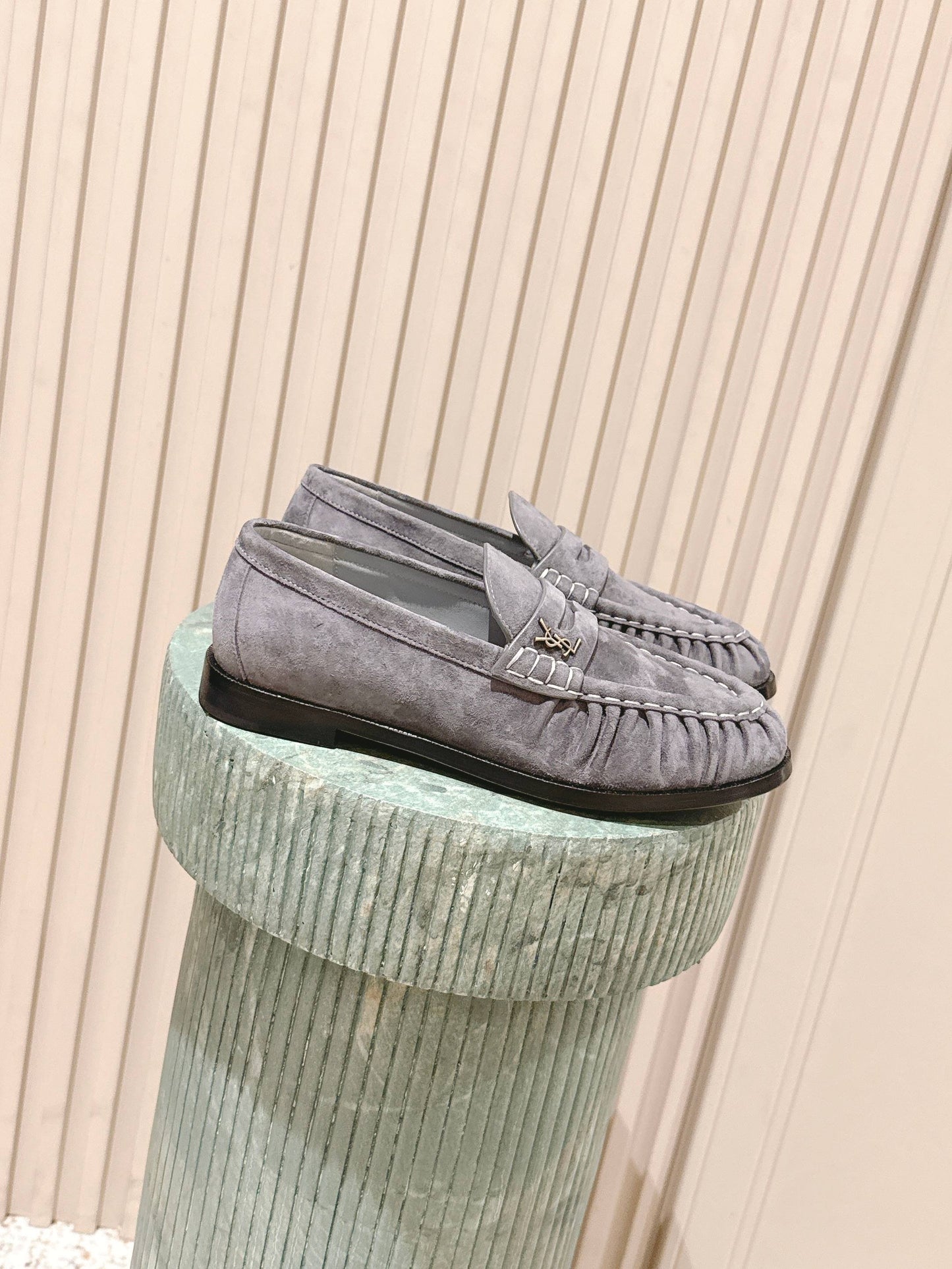 YSL 25S SAINT LAURENT LOAFERS IN GRAY SUEDE WITH SMALL LOGO - 35