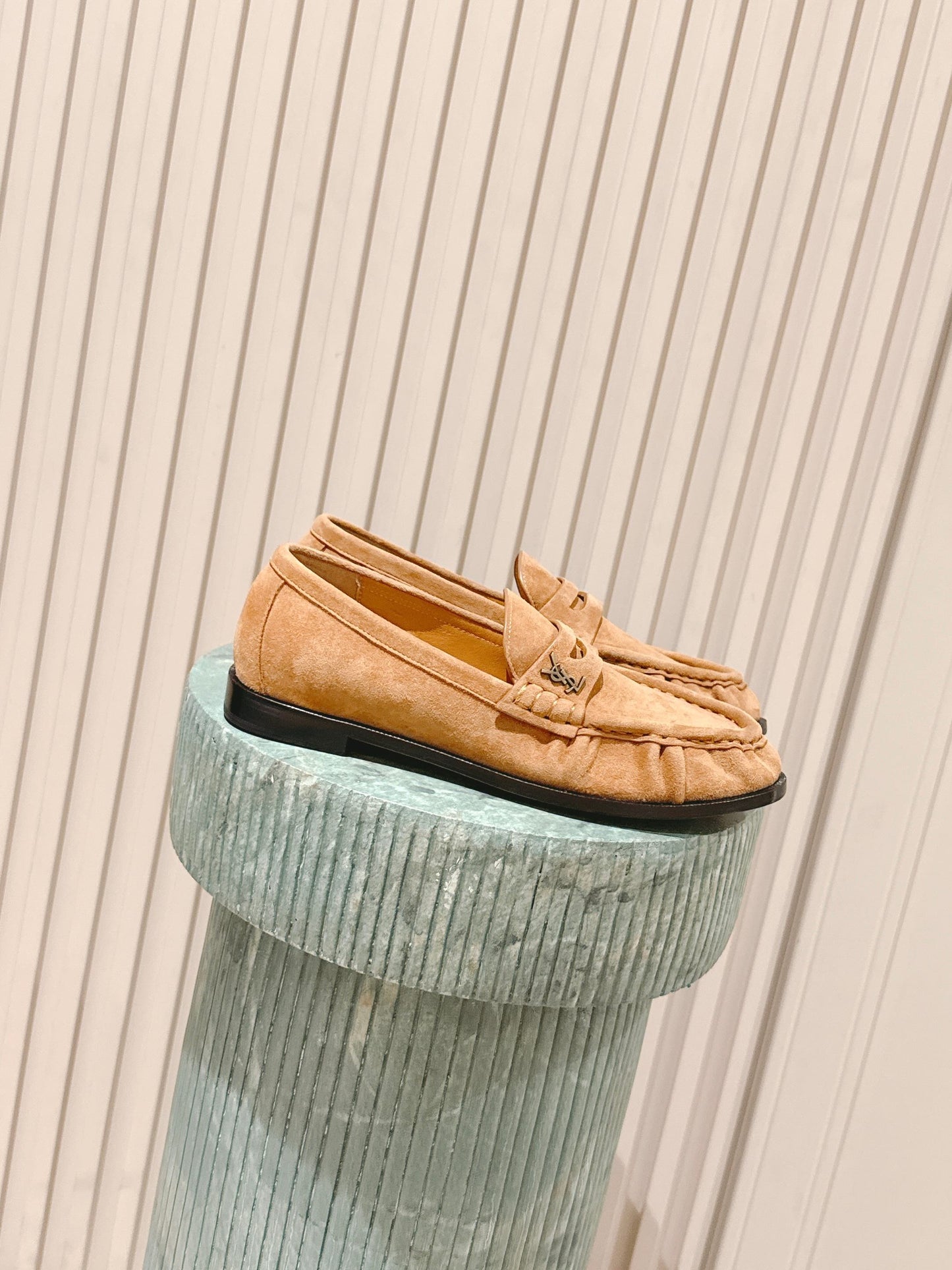 YSL 25S SAINT LAURENT LOAFERS IN BROWN SUEDE WITH SMALL LOGO - 35