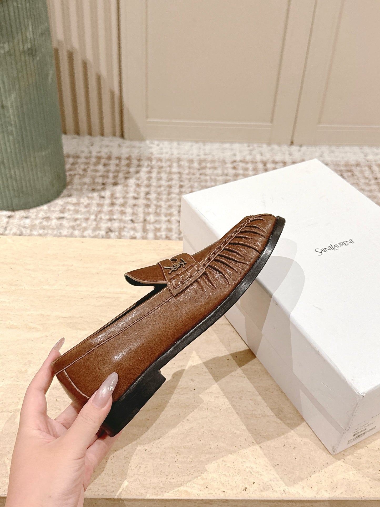 YSL 25S SAINT LAURENT LOAFERS IN BROWN CALFSKIN WITH SMALL LOGO - 35