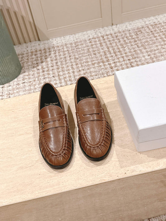 YSL 25S SAINT LAURENT LOAFERS IN BROWN CALFSKIN WITH SMALL LOGO - 35