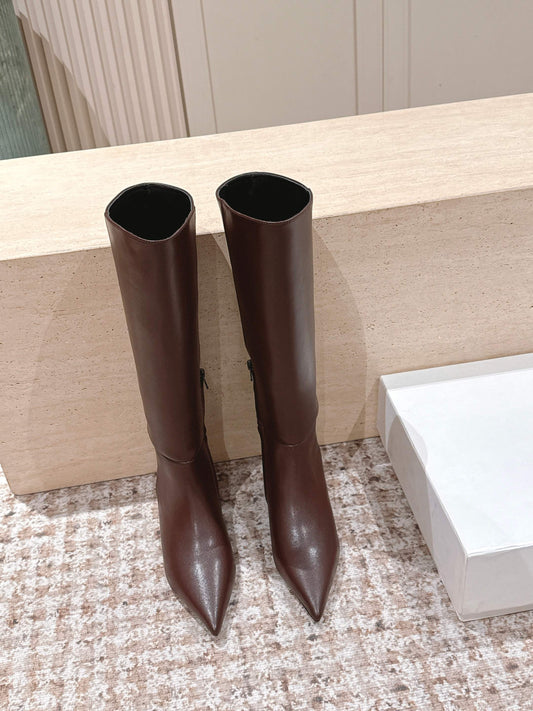 CELINE 26S HIGH-TOP BOOTS 55 MM IN BROWN CALFSKIN