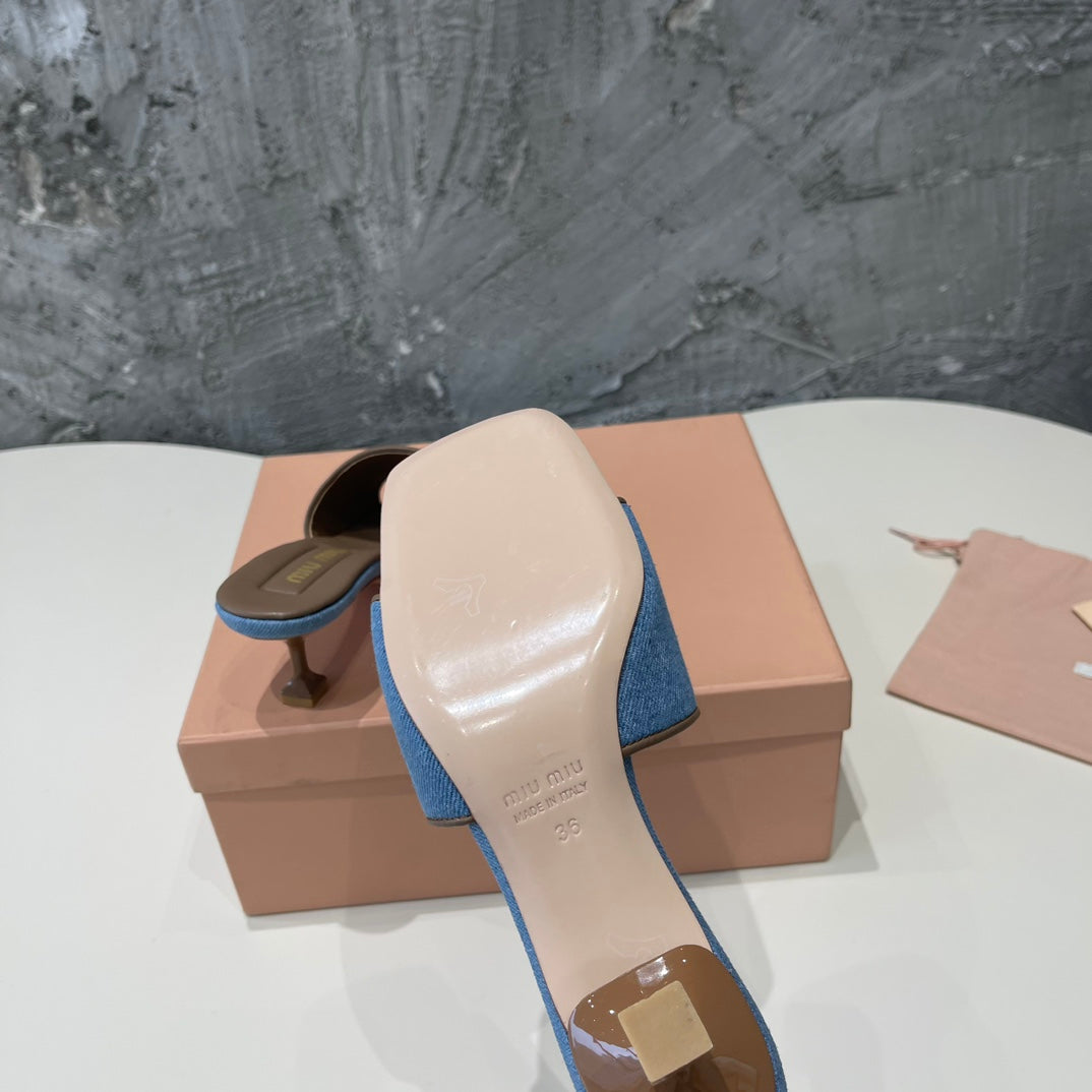CARAMEL HIGH HEEL WITH AZURE BLUE STRAPS - 35