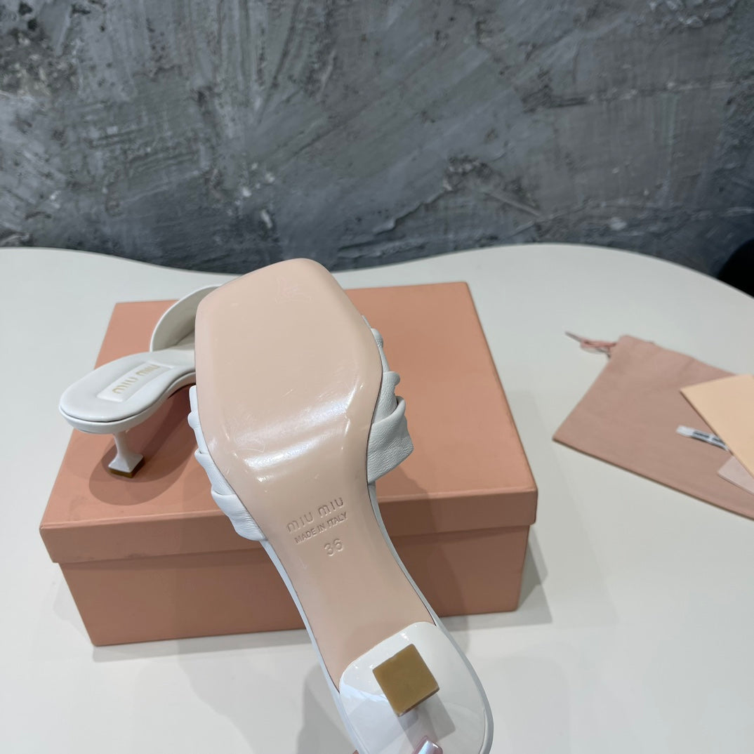 HIGH - HEEL WHITE SHEEPSKIN WITH STYLIZED STRAPS - 35