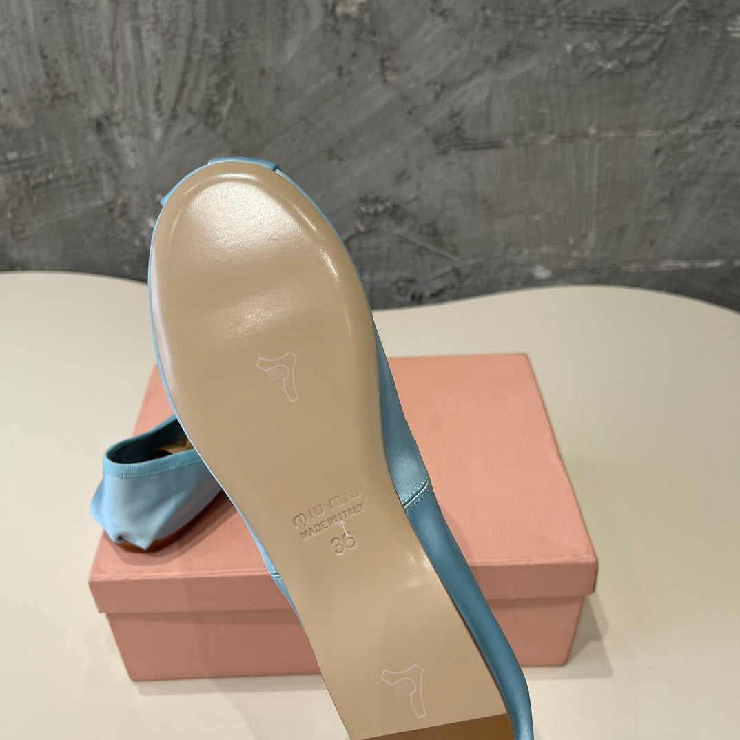 BALLET FLAT SHOES LIGHT BLUE GLOSSY SHEEPSKIN - 35