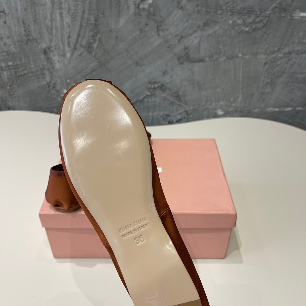 BALLET FLAT SHOES BRIGHT BROWN GLOSSY SHEEPSKIN - 35