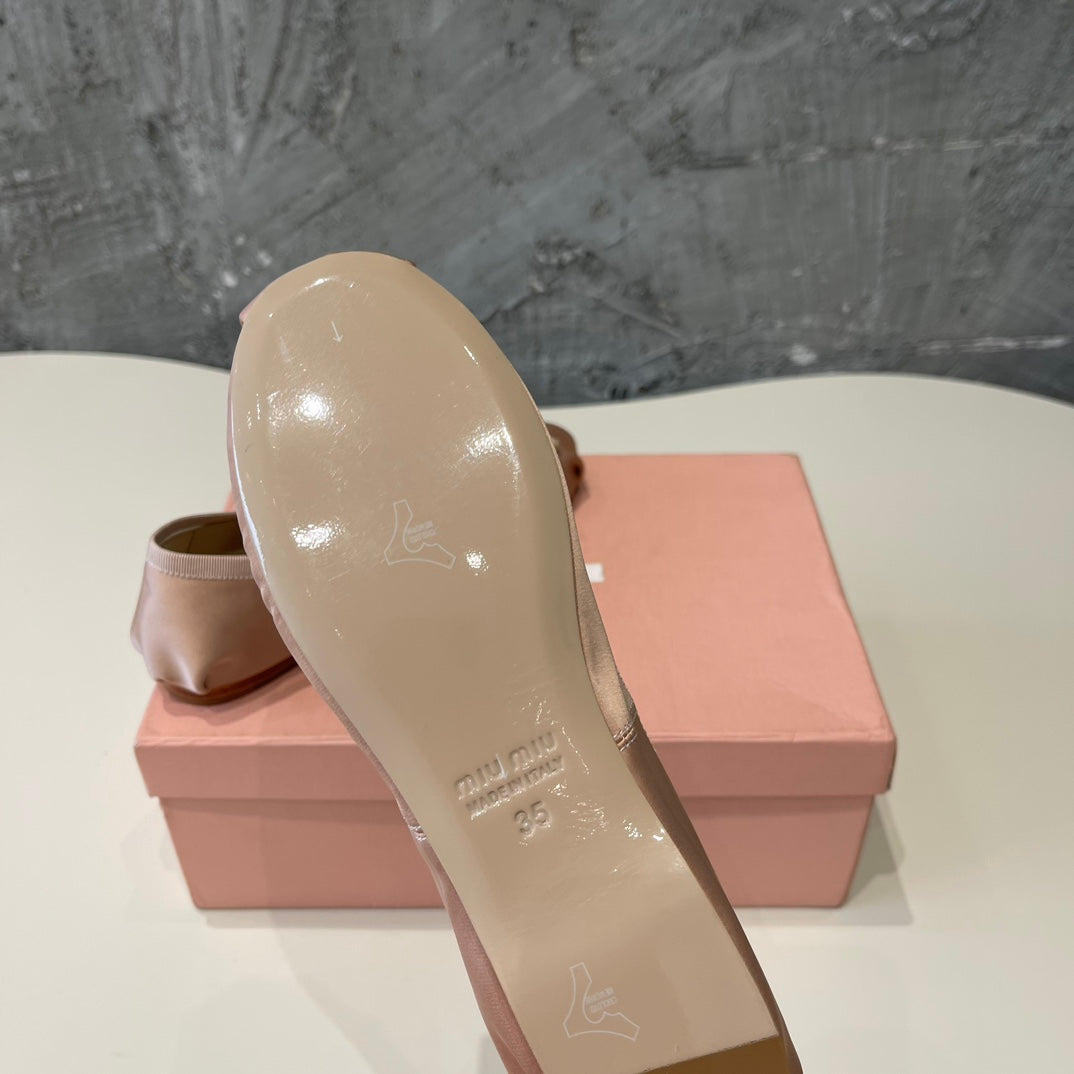 BALLET FLAT SHOES PASTEL PINK COLOR GLOSSY SHEEPSKIN - 35