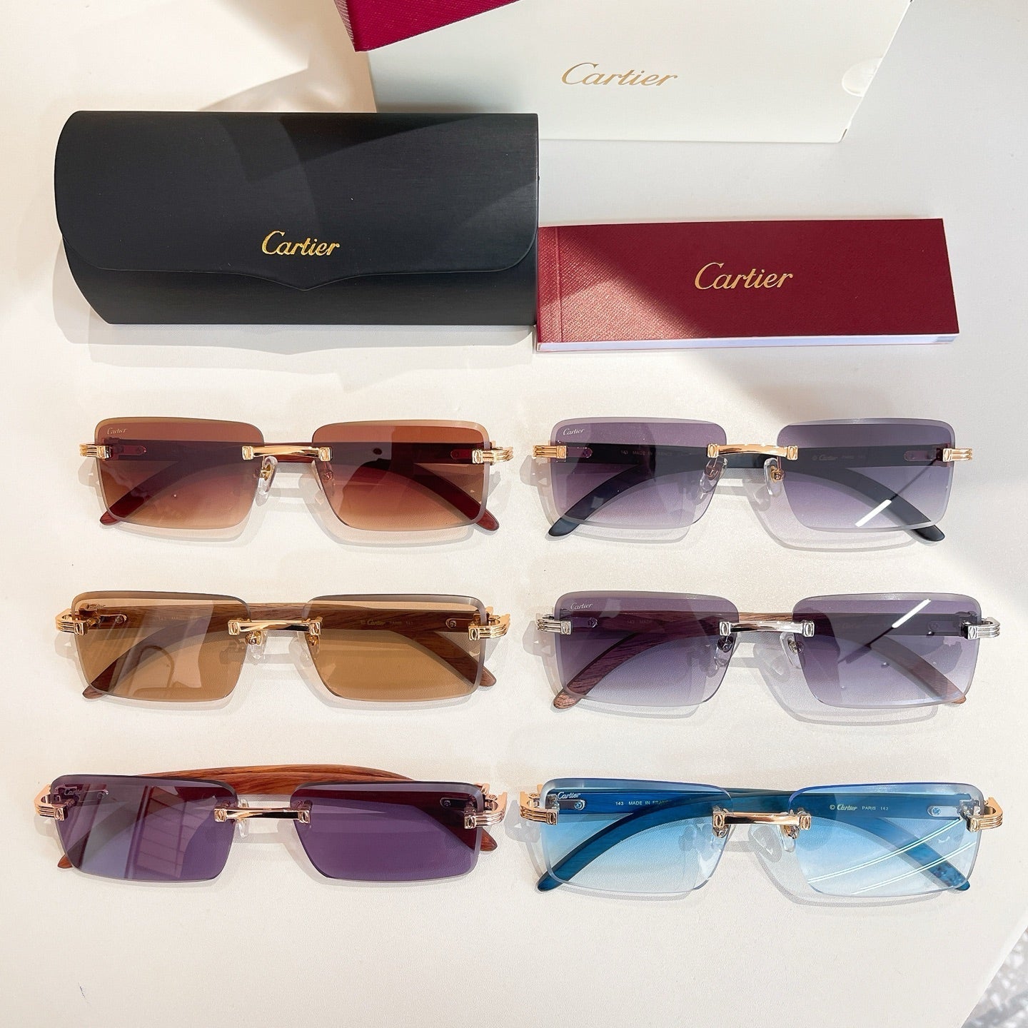 C DE RIMLESS RECTANGULAR FRAME SUNGLASSES CT0619S IN METAL AND WOODEN - Dark brown